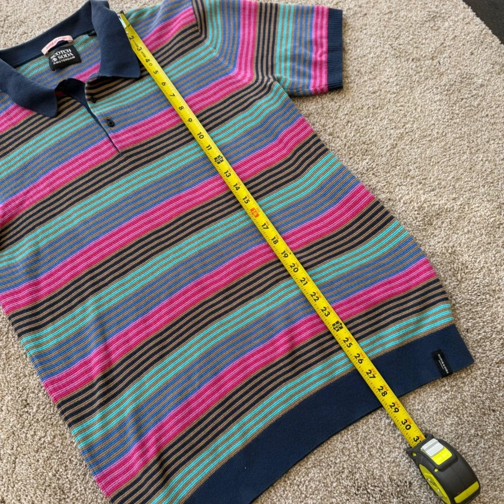 Scotch & Soda Polo Shirt Men XL Multi Color Striped Organic Cotton Knit Top